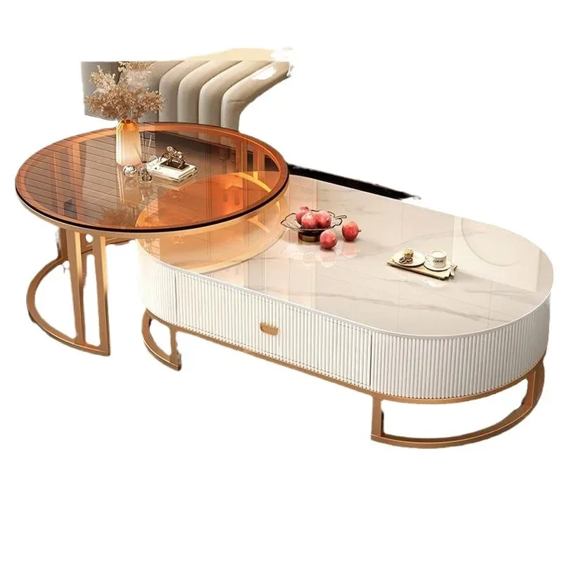 

TV cabinet light luxury rock slab coffee table modern simple small apartment household storage floor living room