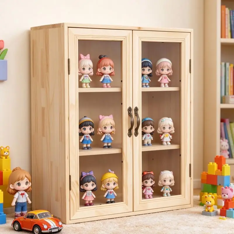 Vitrine de présentation à 6 niveaux en bois massif avec portes doubles en acrylique, étagère anti-poussière pour objets de collection, présentoir de bureau pour figurines de boîtes surprises et modèles, idéal pour exposer de petites statues et figurines, vitrine pour objets de collection.