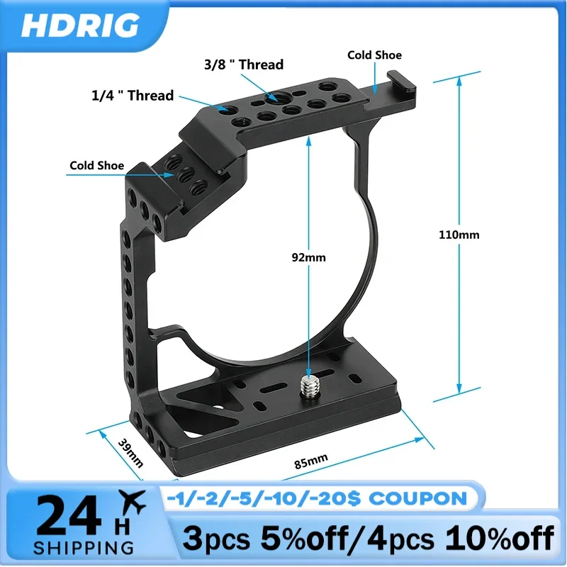 HDRIG Half Camera Cage with 2 Shoe Mounts on the Top &Multiple 1/4