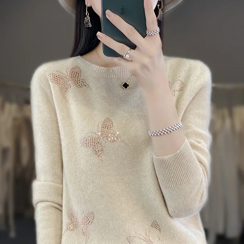 

Женский свитер, осенне-зимние теплые мягкие пуловеры с длинным рукавом и круглым вырезом, аппликации, вязаные нижние рубашки, базовые корейские модные джемперы