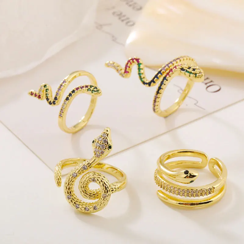 Vintage Snake Rings for Women Stainless Steel Open Adjustable Zircon Spirit Snake Ring Wedding Aesthetic Jewelry Party Gift