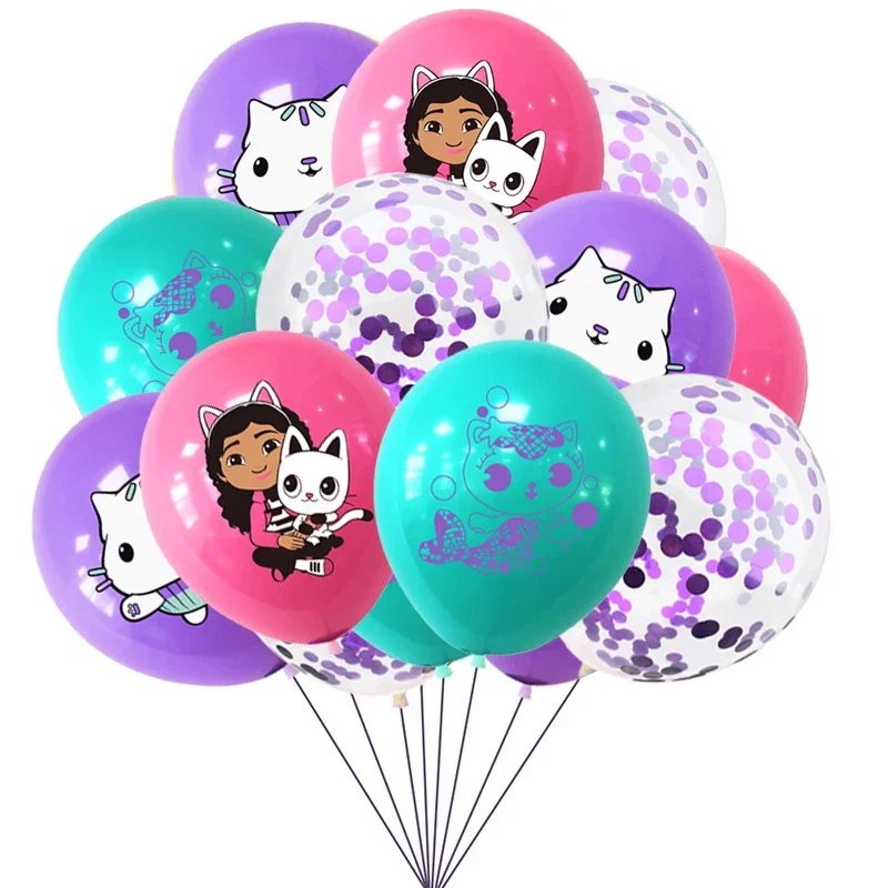 10/15pcs 12 Inch Gabby Dollhouse Cat Latex Sequin Balloon Set Baby Shower Party Balloon Decoration Girl Birthday Party Supplies