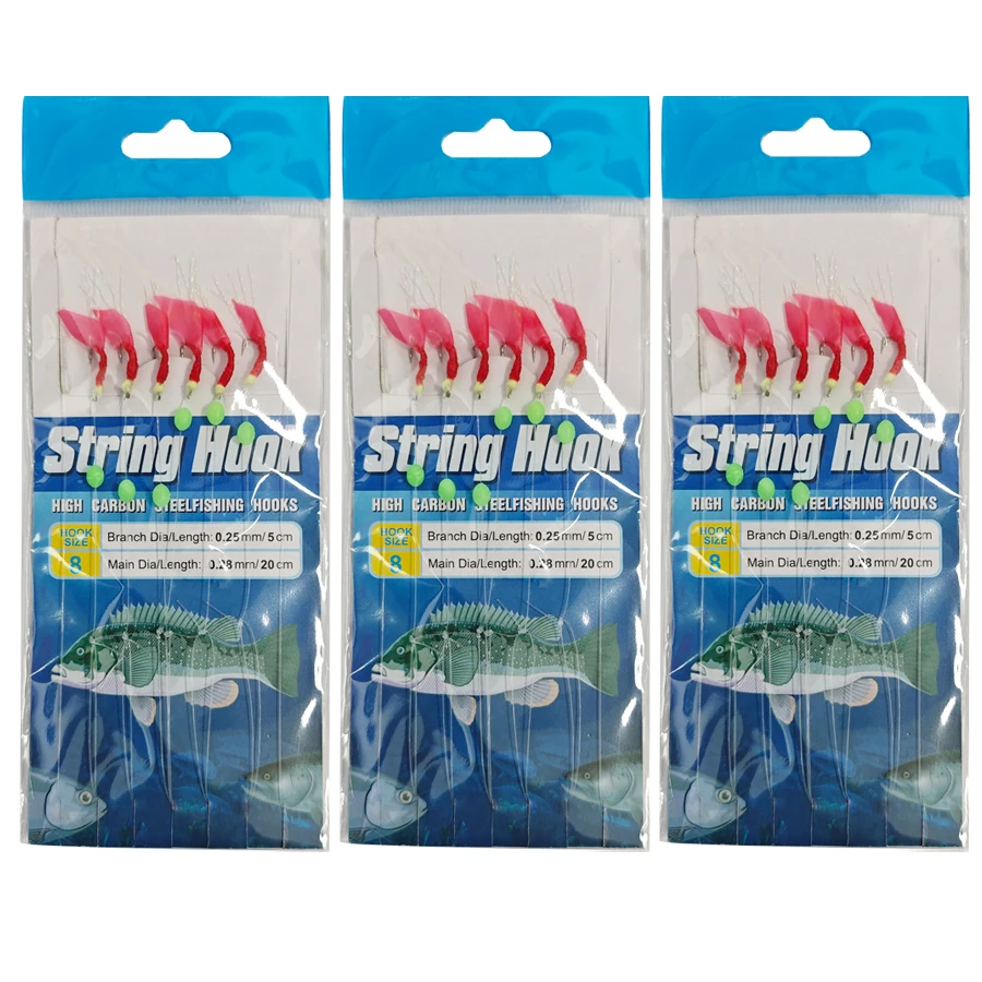 3er-Pack Sabiki Angelköder-Rigs 8-15 #   Salzwasserfischen 6 Rigs/Packung Schnurhaken Leuchtende Perlen Makrele Pesca Tackle Schnurhaken