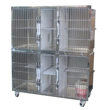 Veterinary Equipment 4 Spaces Cat Cage Pet Animal Contention Cage With Sliding Mute Door Lock Mute Sticker