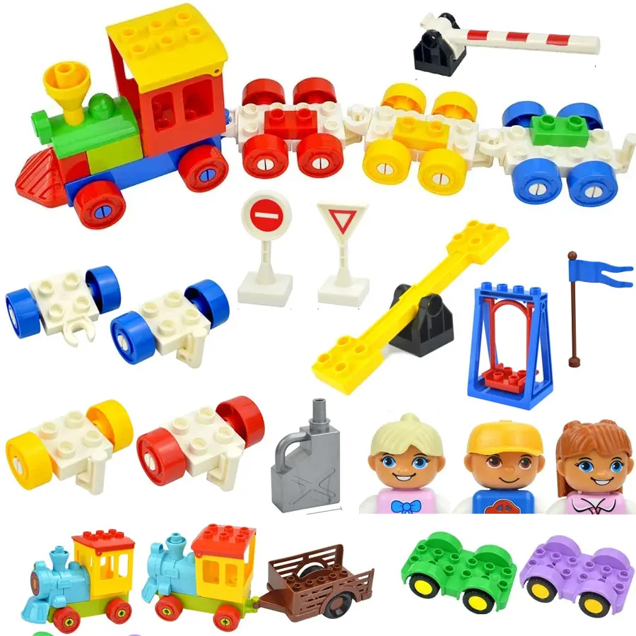 Big Size Building Figures Block Family Doll Police Children Traffic Train Plastic Car Educational Creative Toy Compatible Duploe