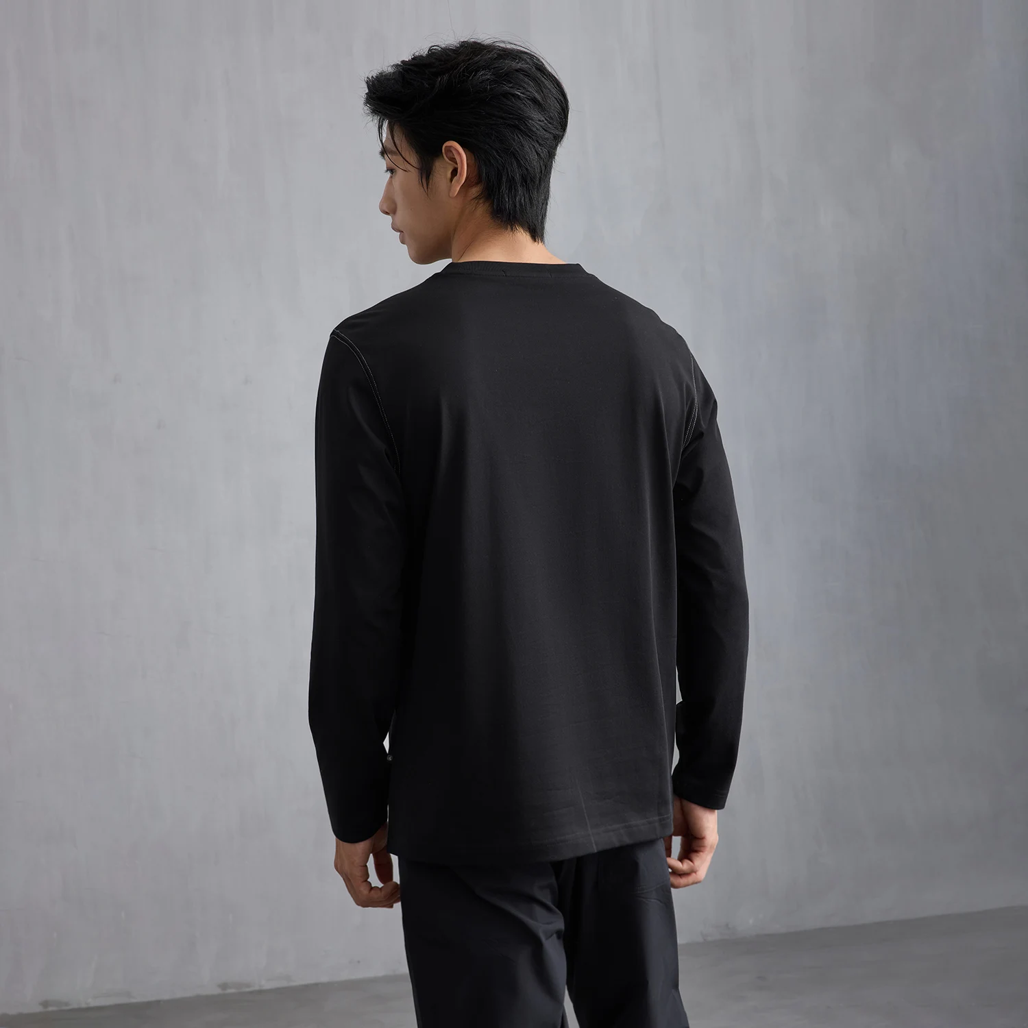 Hailan Home Black Whale Tail Print Long Sleeve T-Shirt Men's Spring New round Neck Base Shirt Cotton Polyester Blend Fashion ...