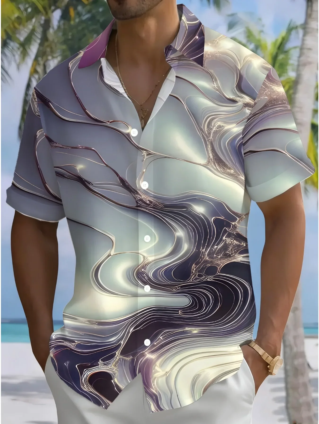 

Men's Oversized High Street Hawaiian Shirt Summer Graphic Print Man Short Sleeve Casual Beach Fashion Street Style Tops