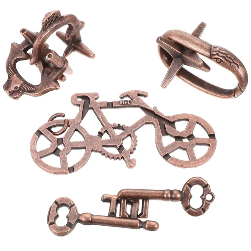 

Magic Baffling 4PCS Metal Brain Teaser Puzzles Educational IQ Test Toys Mind Games for Children Adults Kids Novelty Gifts