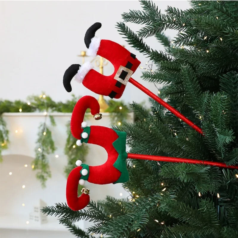 

2Pcs Christmas Elf Legs Decoration Sprigs diy Christmas Scene Arrangement Fabric Christmas Tree Decoration Belt for the Elderly