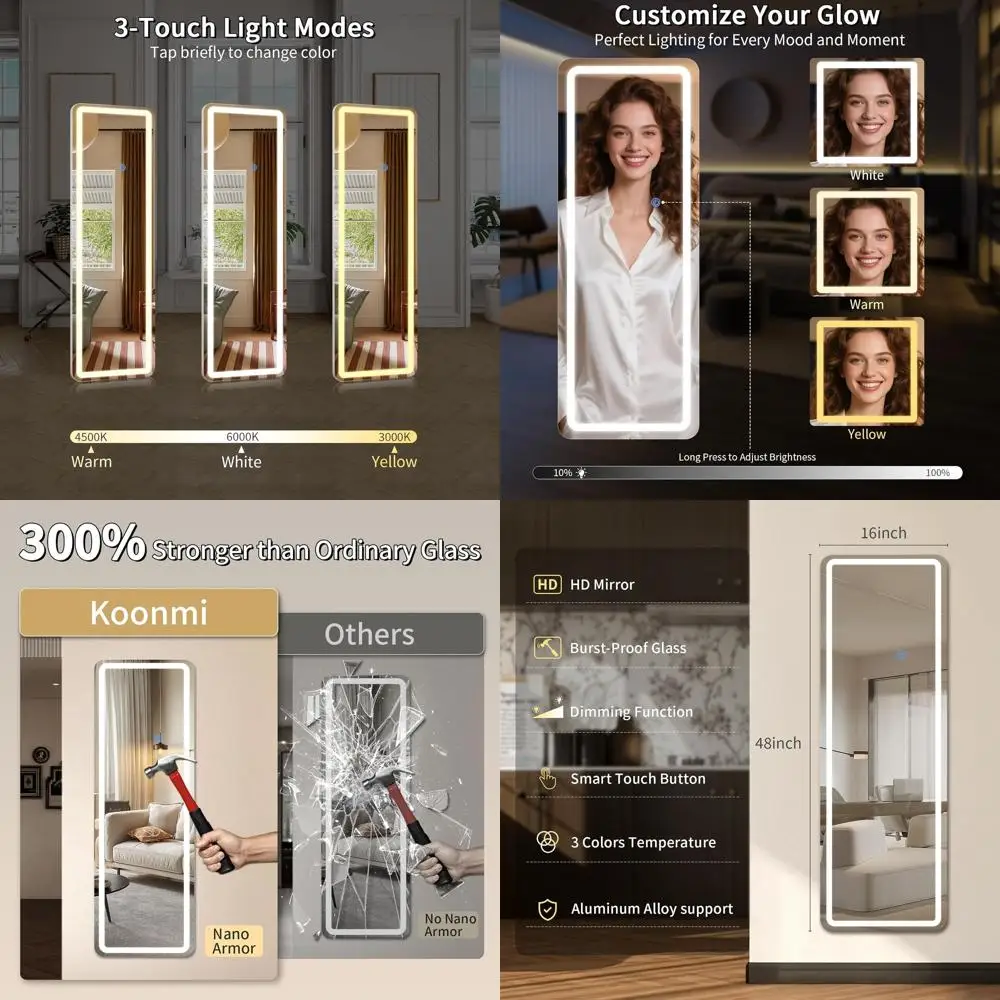 

Illuminated 48x16 Door Mirror Hanging with LED Lights