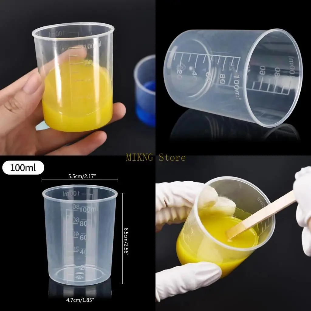 100개 재사용 가능한 일회용 투명 눈금 플라스틱 혼합 컵 페인트 레진 에폭시 아트 주방 실험실용 10개 세트 베스트 세일