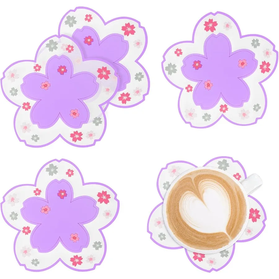 

Coasters for Drinks Modern Floral Pattern Silicone Coasters Set of 4 Non-Slip Cup Mat Suitable for Kinds of Cups Flower Purple