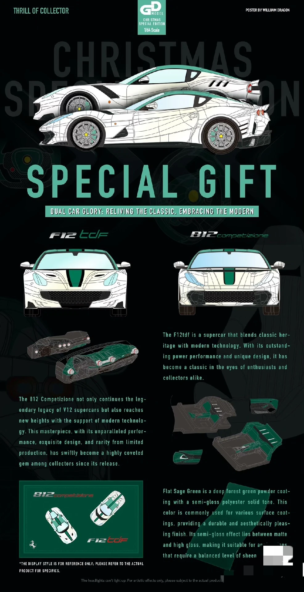 TOC FuelMe Christmas Limited two-car set Autonavi Custom FLL F12+812c Green Cap 1/64 resin car model classic series toy gifts