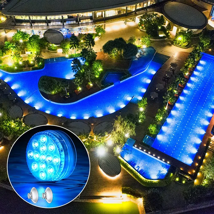 Luz LED RGB sumergible con imán y ventosa para piscina, luz nocturna para estanque subacuática, 13 Led