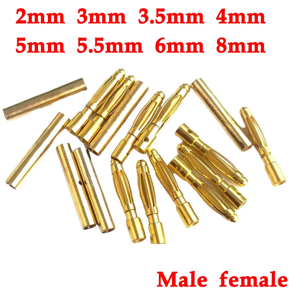 Wtyczka bananowa Pozłacana miedź Bezszczotkowe złącze kulowe silnika do akumulatora ESC Wholeale 2mm 3mm 3.5mm 4mm 5mm 5.5mm 6mm 8mm
