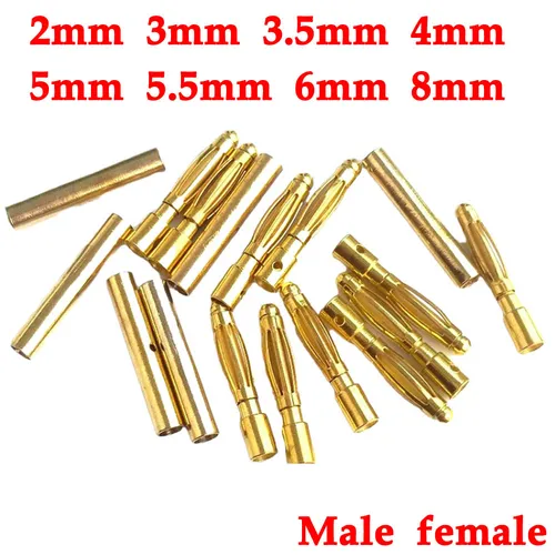 ESC 배터리용 금도금 구리 브러시리스 모터 불릿 커넥터, 바나나 플러그, 2mm, 3mm, 3.5mm, 4mm, 5mm, 5.5mm, 6mm, 8mm 도매 