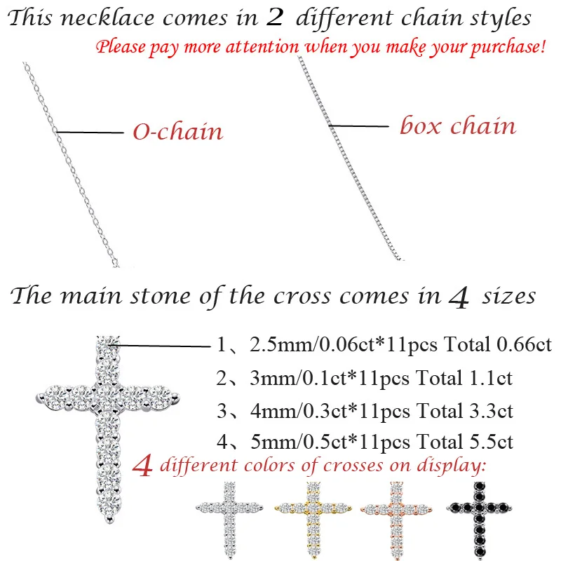 OEVAS 2.5MM 3MM 4MM 5MM Real Moissanite 45CM Sparkling Cross Necklaces For Girl Women Gift Fine Jewelry 100% 925 Sterling Silver