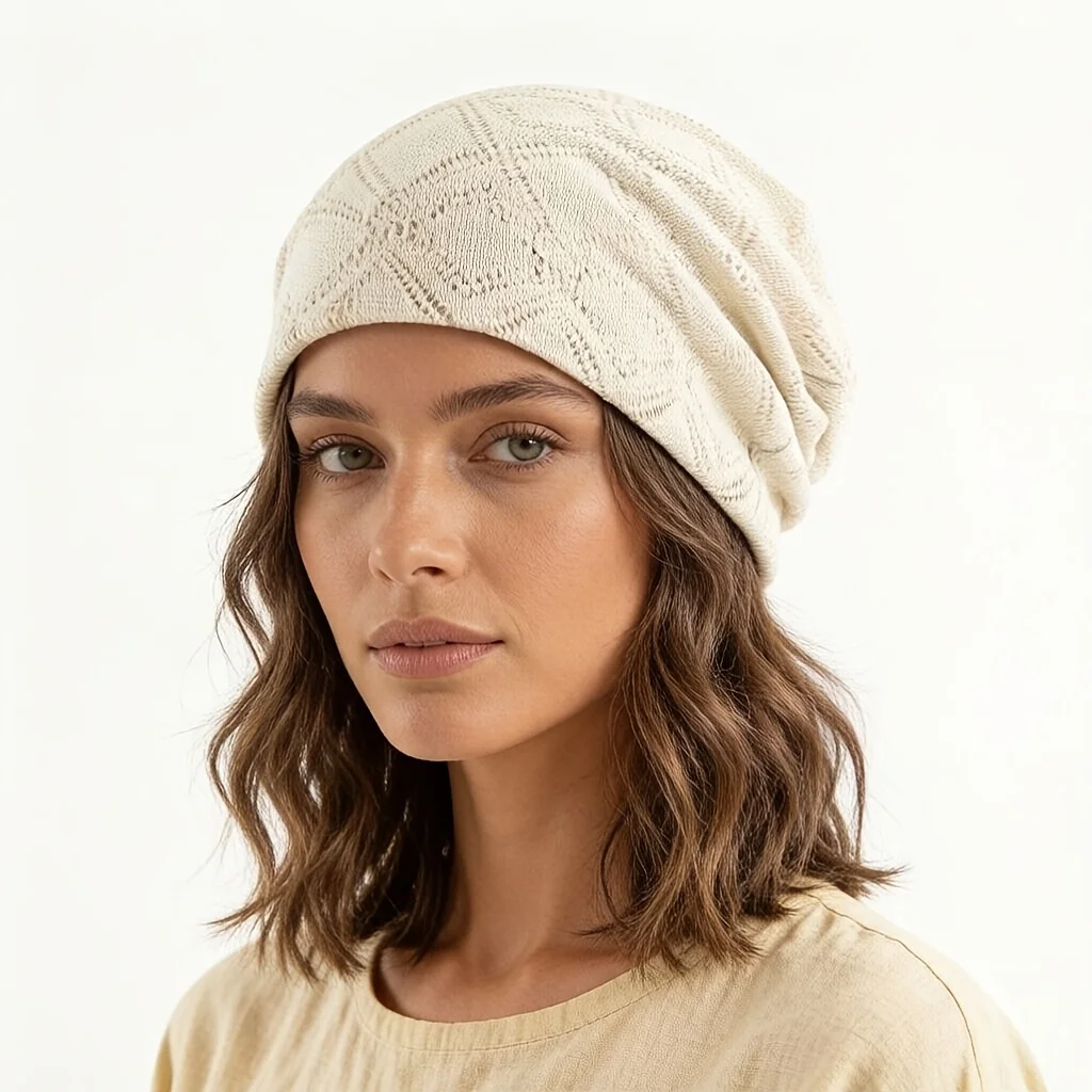 Women's Knit Diamond Mesh Slouchy Beanie Breathable Spring Summer Hat Lightweight Casual Outdoor Beanies Soft Sleep Bonnet Cap