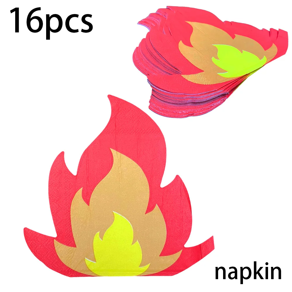 16PCS Fire Flame Napkins Beverage Napkins Disposable Paper Lunch Napkins for Fire Truck Fireman Sam Birthday Party Decorations