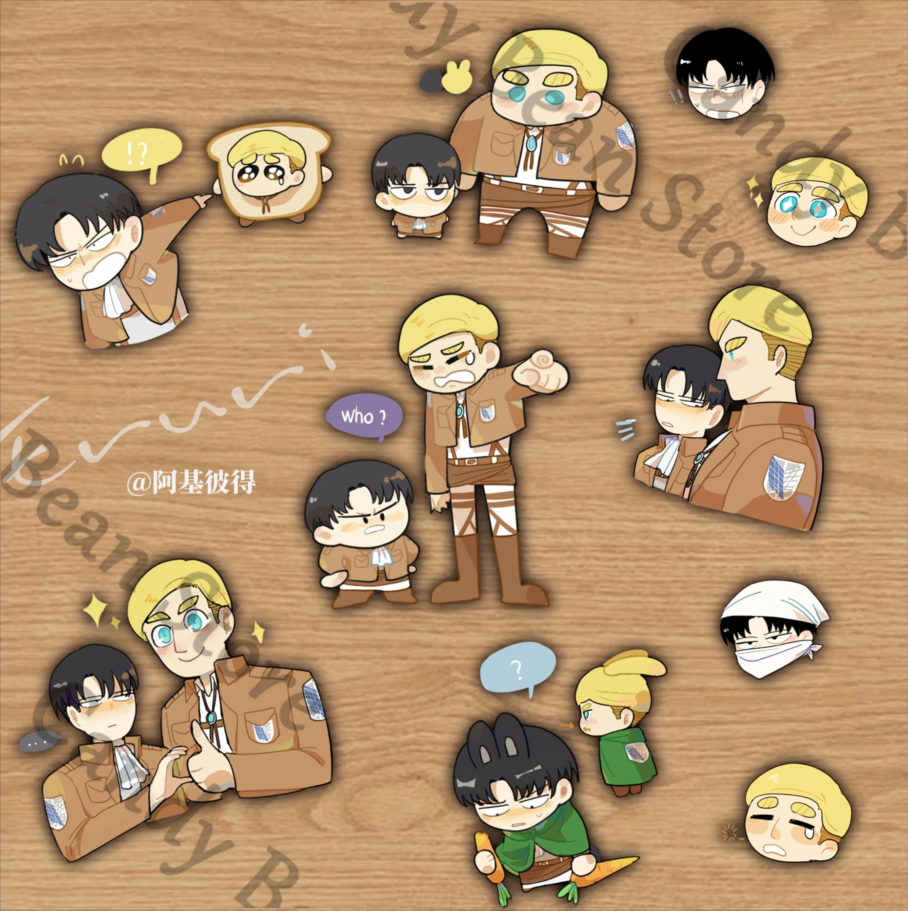 Paquete de pegatinas de Cosplay de Anime Attack on Titan Levi Ackerman Erwin Smith Eren Jaeger, calcomanías de dibujos animados, pegatinas Kohis, regalo adornado