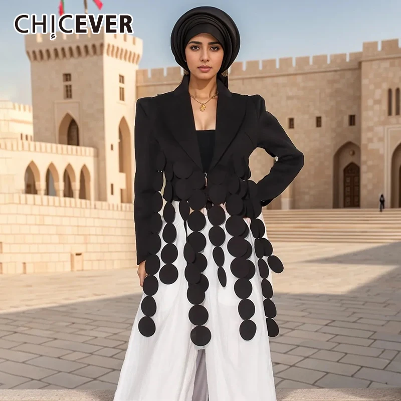 CHICEVER Asymmerical Tassel Hem Crop Balzers For Women Noted Collar Long Sleeve Solid High Waist Fashion Chic Blazer Female New