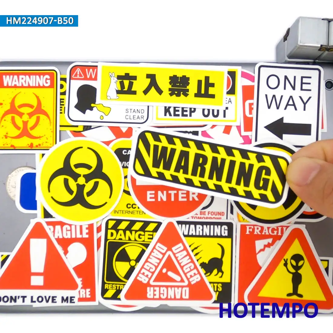 20/30/50Pieces Caution Tip Decals Stop Warning Danger Signs Funny Stickers for Motorcycle Car Bike Luggage Laptop Helmet Sticker