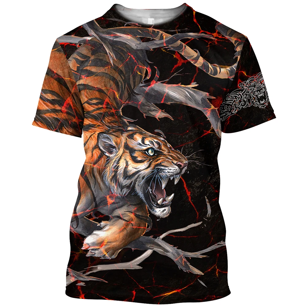 Vintage Tiger Print T Shirt For Men Animal Graphic Tee Shirts Summer Harajuku Oversized Short Sleeve Leisure O-Neck Loose Tops