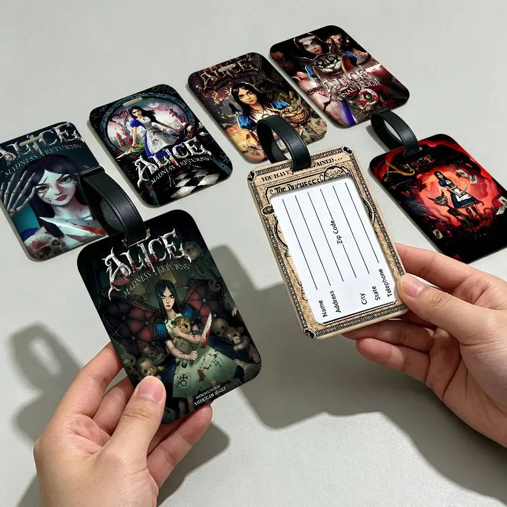 A-Alice M-Madness R-Returns PVC Luggage Tag With Information Card Anti lost Name Label For Suitcase Backpack Travel Accessory
