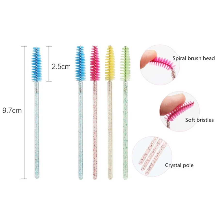 Brosse à cils en cristal jetable, 50 pièces/paquet, maquillage, poignée en diamant, baguettes à Mascara, outils d'extension de cils, bonne qualité