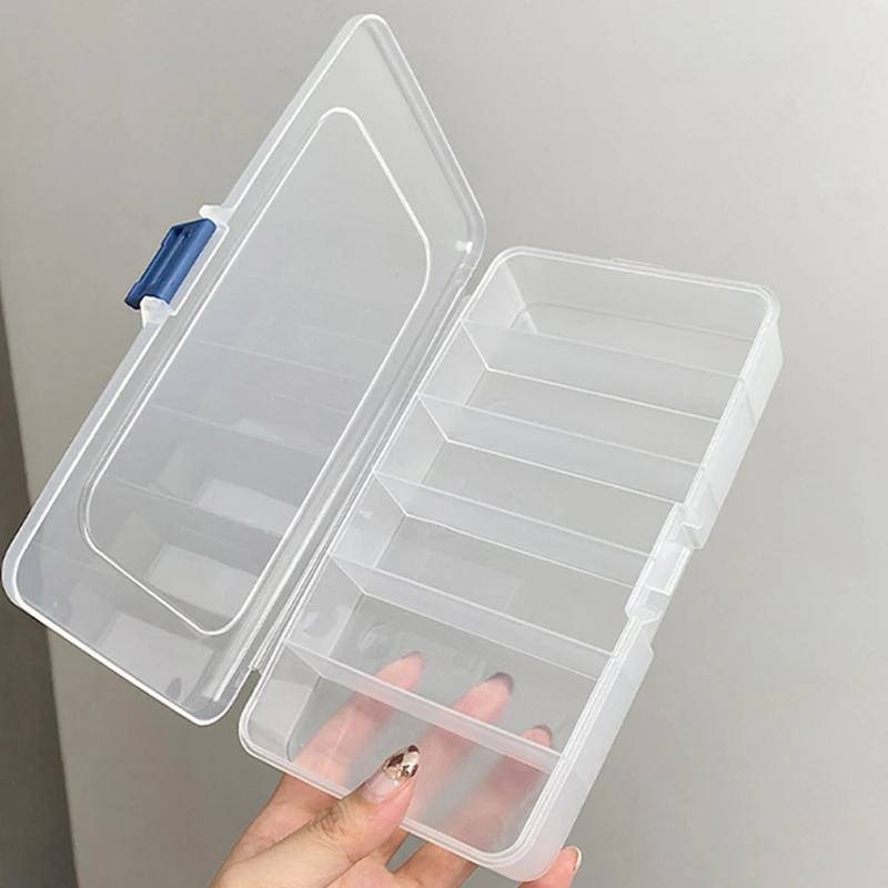 Transparent Plastic Storage Jewelry Box 5/6 Grid Compartment Makeup Container For Beads Earring Box For Jewelry Rectangle Box