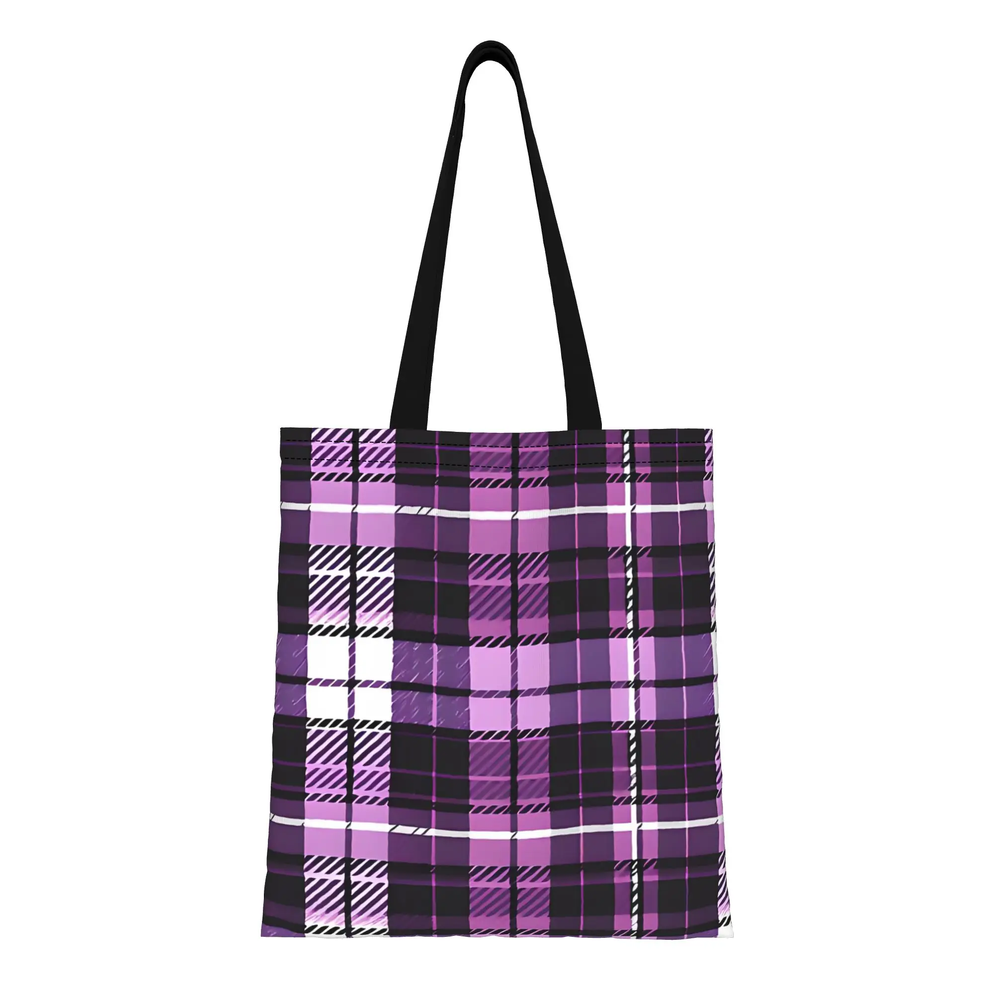 

1PC Plaid Purple Traditional Tartan Trendy Collection Canvas Tote Bag Durable Fade-Resistant with Sturdy Shoulder Great Gift