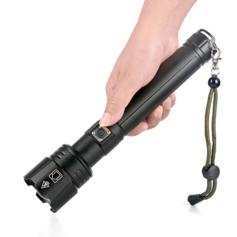 Super Bright LED Flashlight USB Rechargeable Hand Light with Battery Torch Zoomable Suitable Outdoor Camping Fishing Walking
