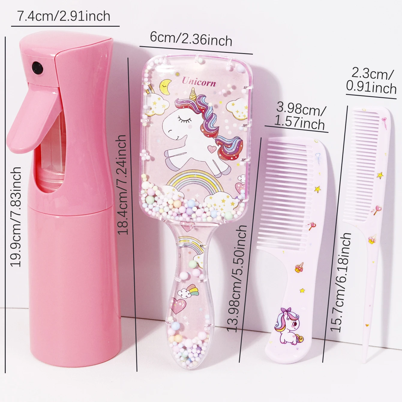 مجموعة تصفيف الشعر مكونة من 4 قطع، وزجاجة رذاذ سعة 200 مل، وفرشاة شعر مربعة بنمط كرتوني لطيف ومشطين، خاصة بشعر مستعار حقيقي #4