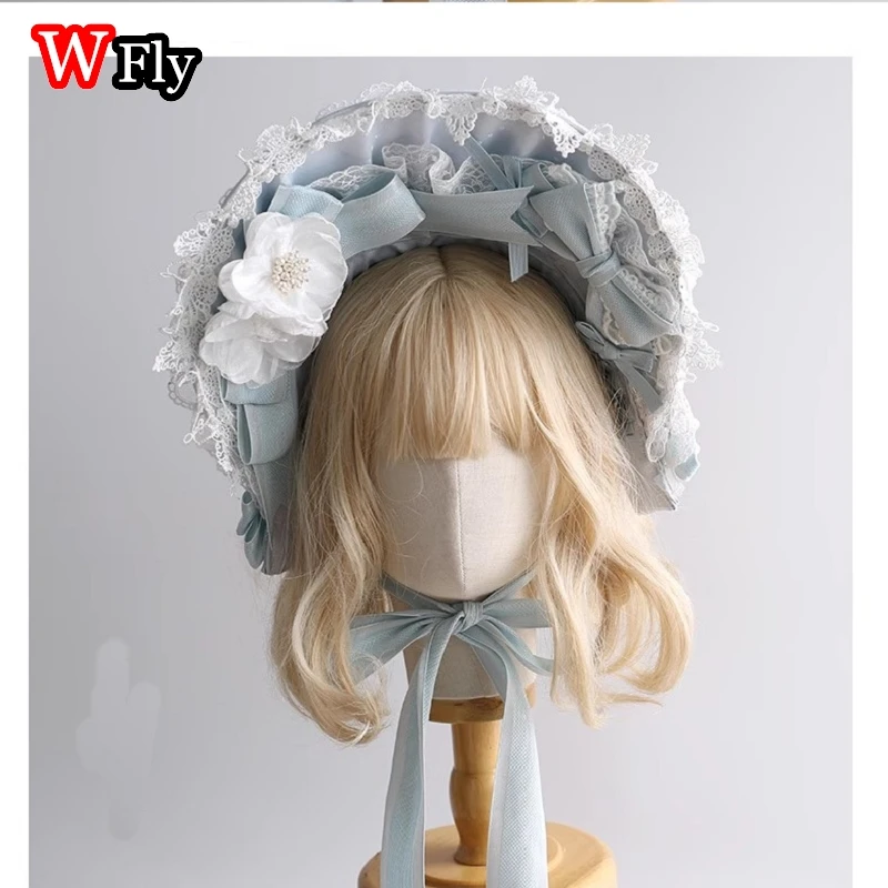 Harajuku Gothic Lolita Bonnet Blue headband with white lace headband hairgrips Hairpin clip hair band  Headdress  Brooch