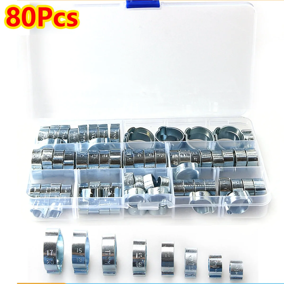 80Pcs 5-20mm Double Ear Hoop Clamp O-ring Crimp Clamp Air Silicone Water Fuel Hose Pipe Galvanized Hose Clamps For Woodworking