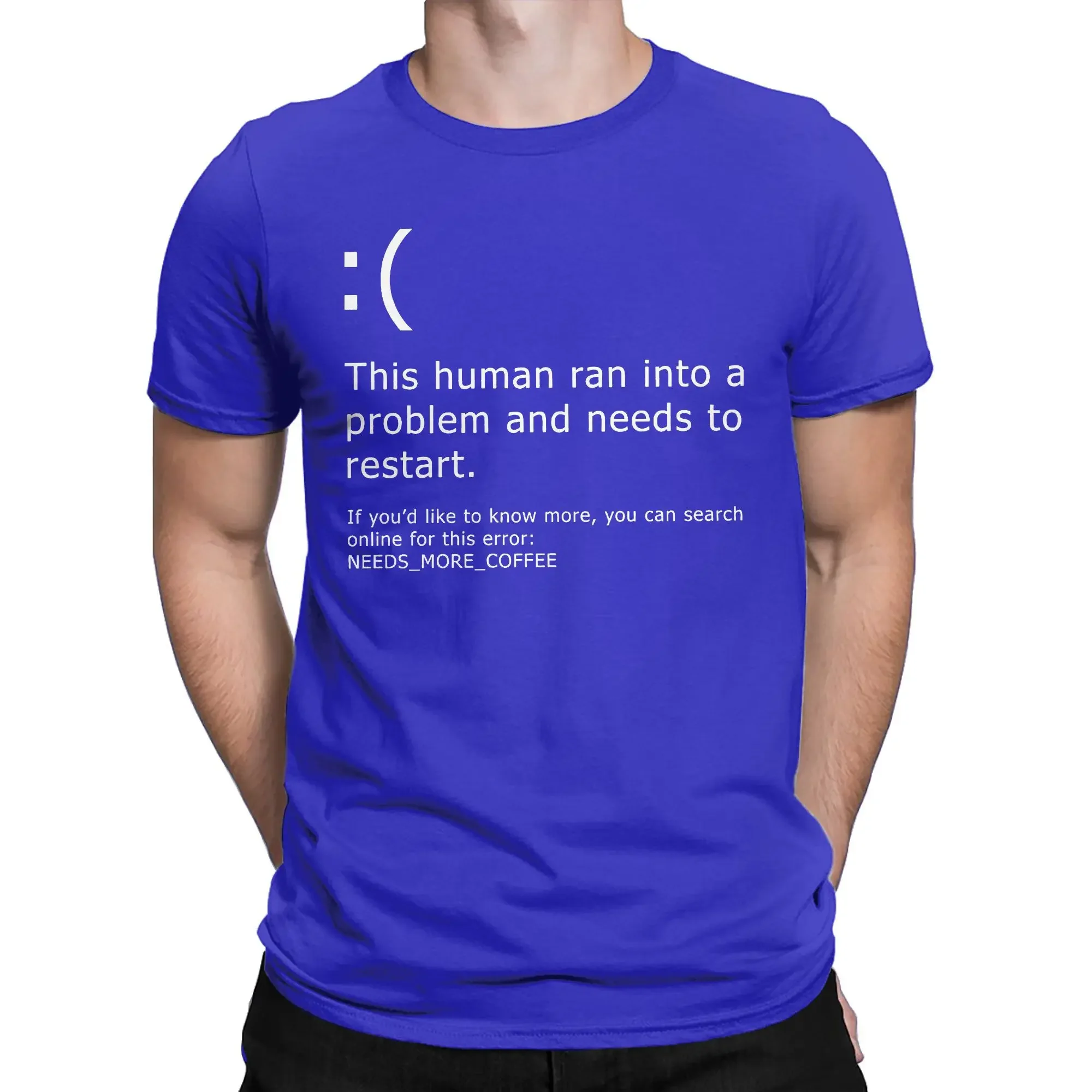 Men's PC Error Blue Screen Inspired Graphic Short Sleeve T-shirt Vintage Nerd Geek Street Summer Casual Crewneck Tops Tees