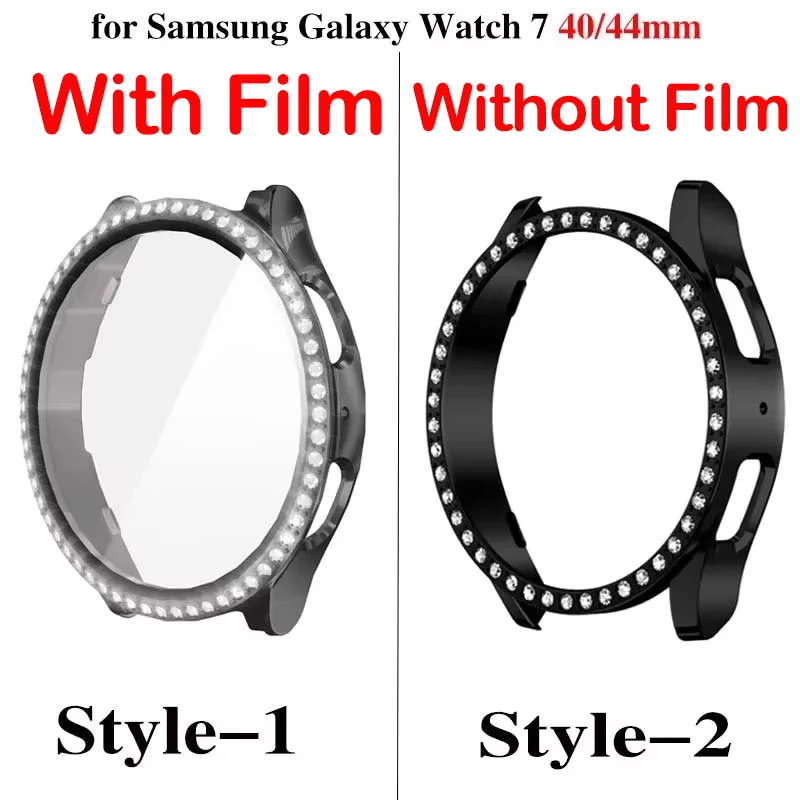 Стекло + бриллиантовый чехол для Samsung Galaxy Watch 7, 40 мм, 44 мм, аксессуары, блестящий бампер для ПК + защитная пленка для экрана Galaxy Watch 7, чехол
