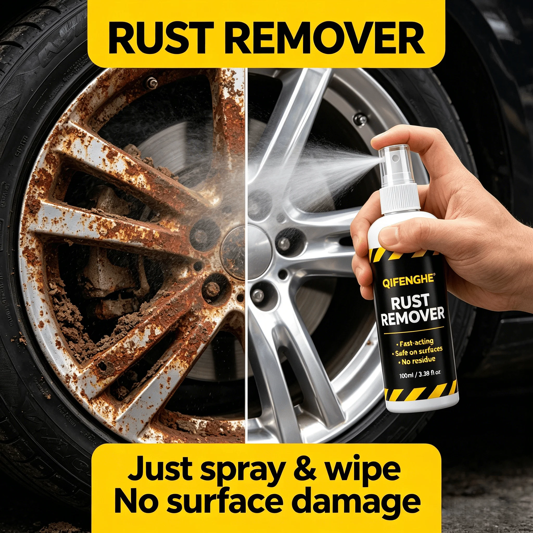 Fast-Acting Rust Remover, Multi-Surface for Metal Car Home Tile, No Damage, 100ml