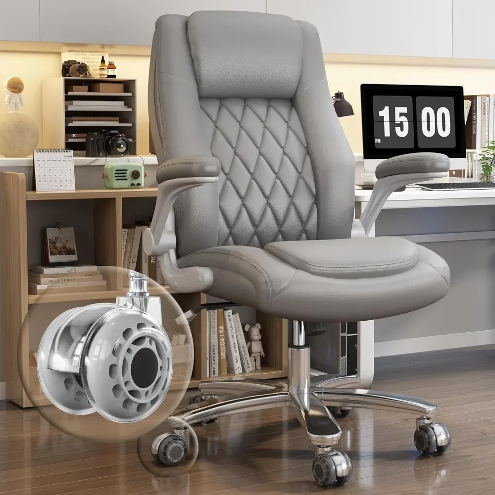 

Office Chair, High Back Executive Office Chair, w/ Lumbar Support, Flip-up Armrests, Rubber Wheels, Office Chair