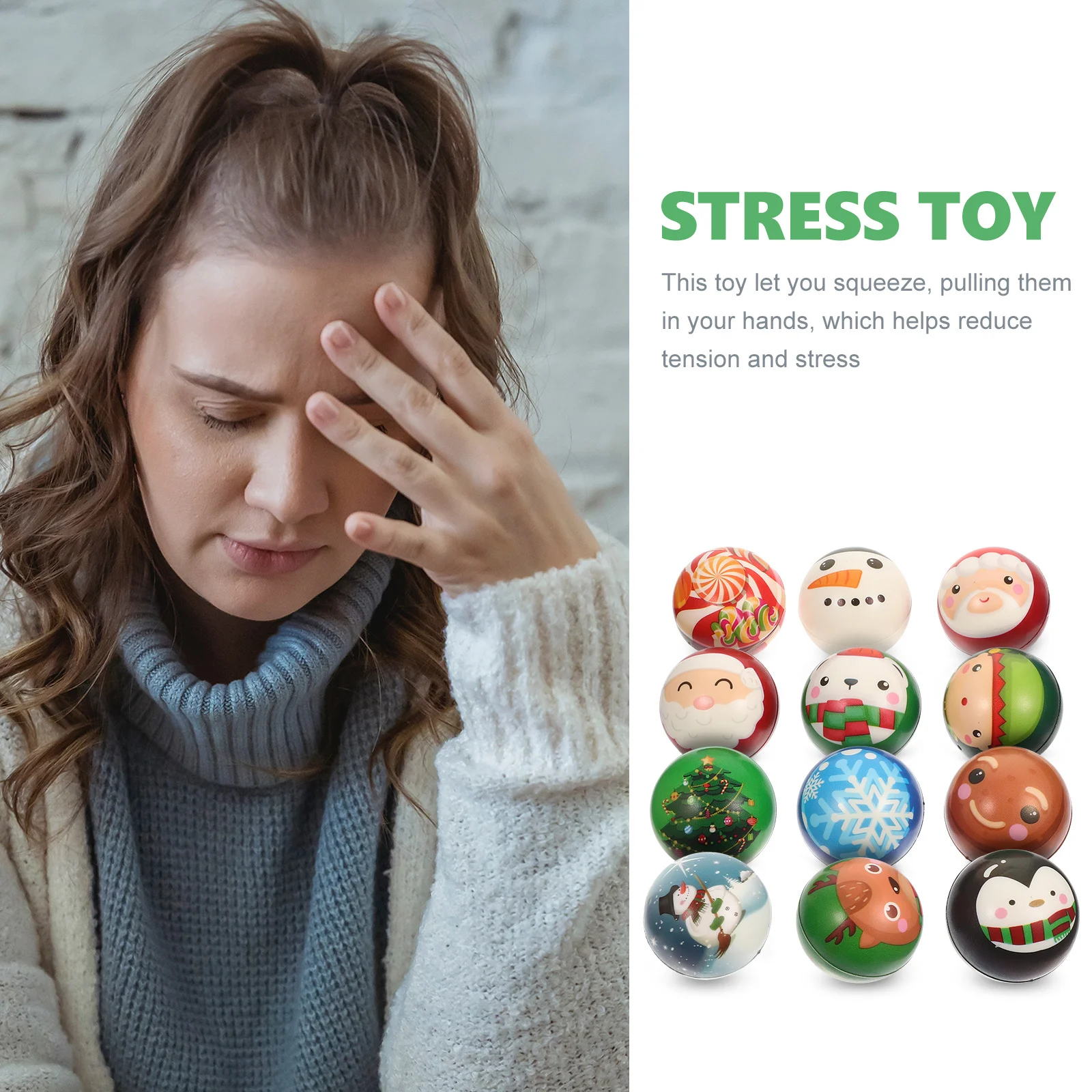 12Pcs Weihnachten Stress Relief Bälle Elastische Squeeze Bälle Kinder Dekompression Cartoon Sport Druck Spielzeug Squeeze Ball