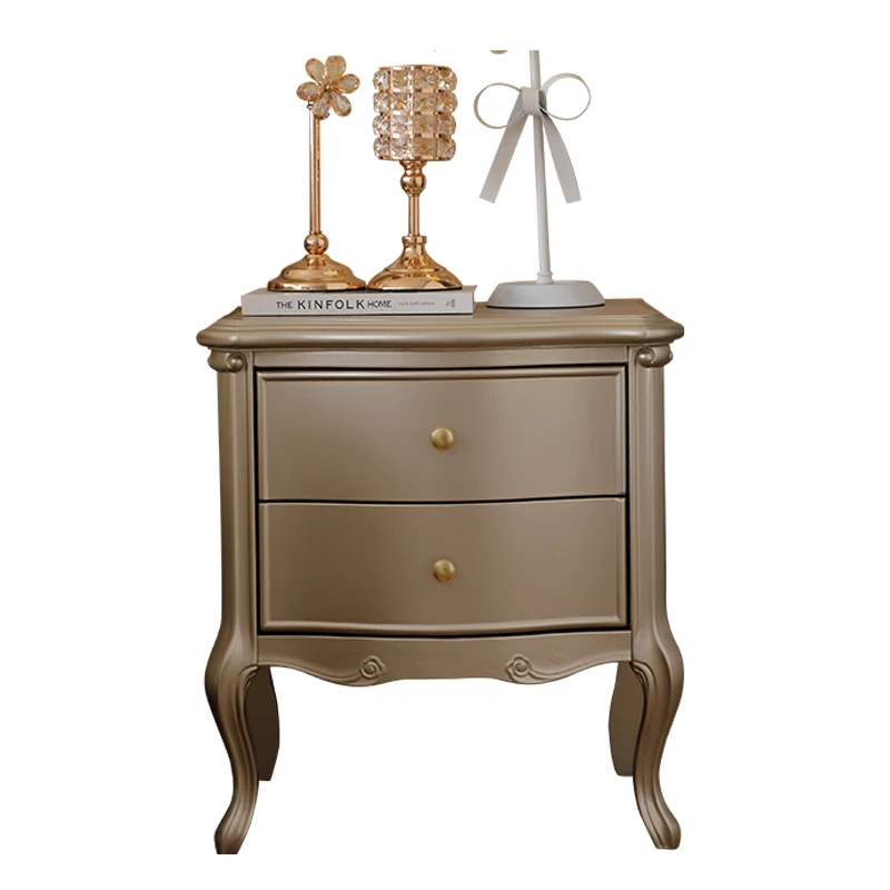 

**French light luxury solid wood bedside table American simple storage European bedside champagne gold cabinet