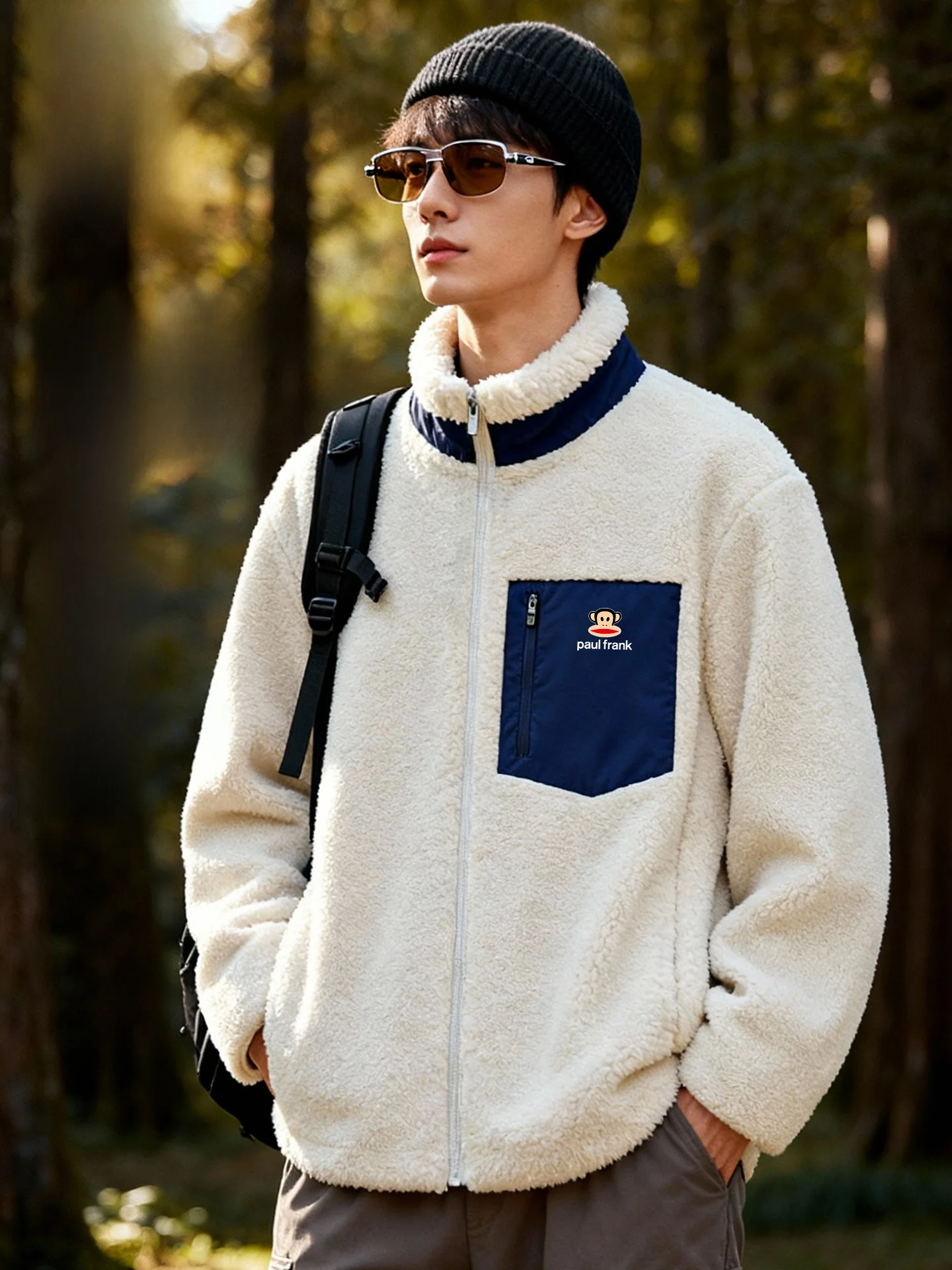 

Men's Thiened Fce Jaet Stand Collar Leisure Outerwear Autumn Winter Warm Casual Coat American Sle Long Sl...