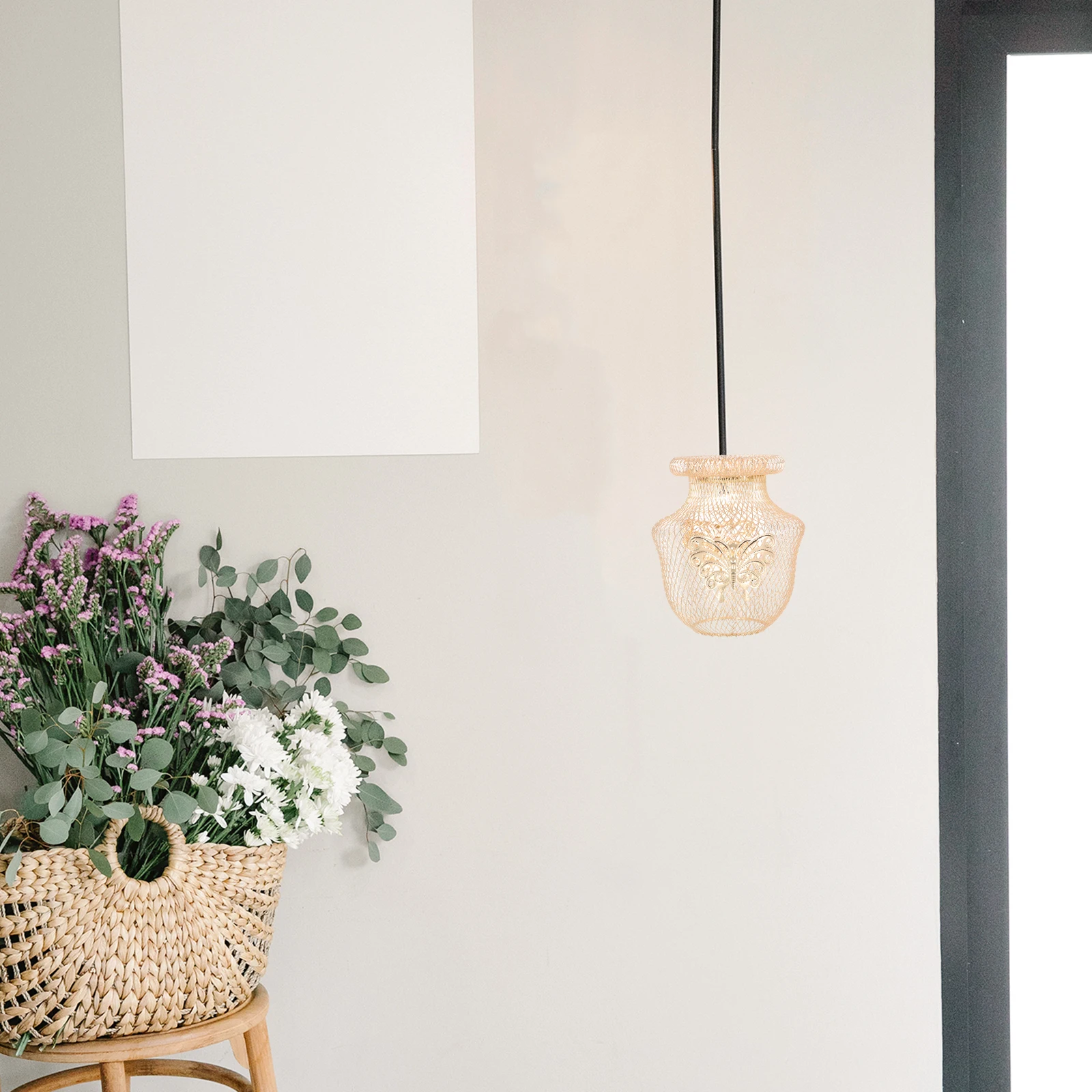 

Golden Lampshade Hollow Metal Decorative Light Cover Iron Wire Hanging Lamp Cover Ceiling Lighting Accessories