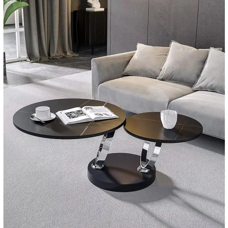 Nordic Wrought Iron Marble Coffee Table Creative Round Rotate Flexible Marble Top Luxury Modern Coffee Table Set Living Room