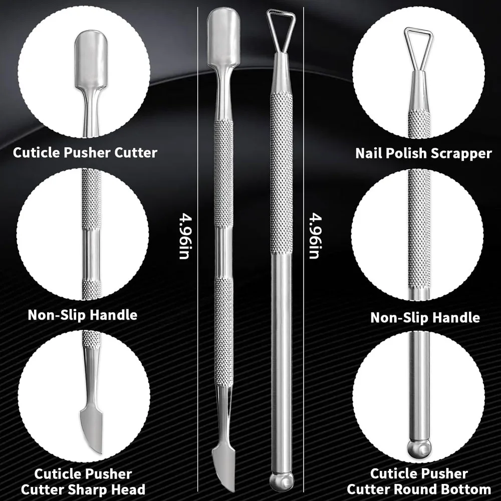 Poussoir à cuticules à ongles à Double extrémité en acier inoxydable, dissolvant de peau morte, poussoir de vernis à ongles, pédicure, outil de manucure, 1/2 pièces