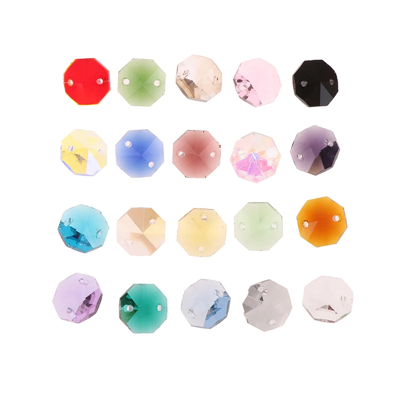 

50Pcs 14MM 2 Holes Crystal Glass Octagonal Beads Prisms Curtain Chandelier Parts Pendant Glass Loose Bead DIY Jewelry Decor