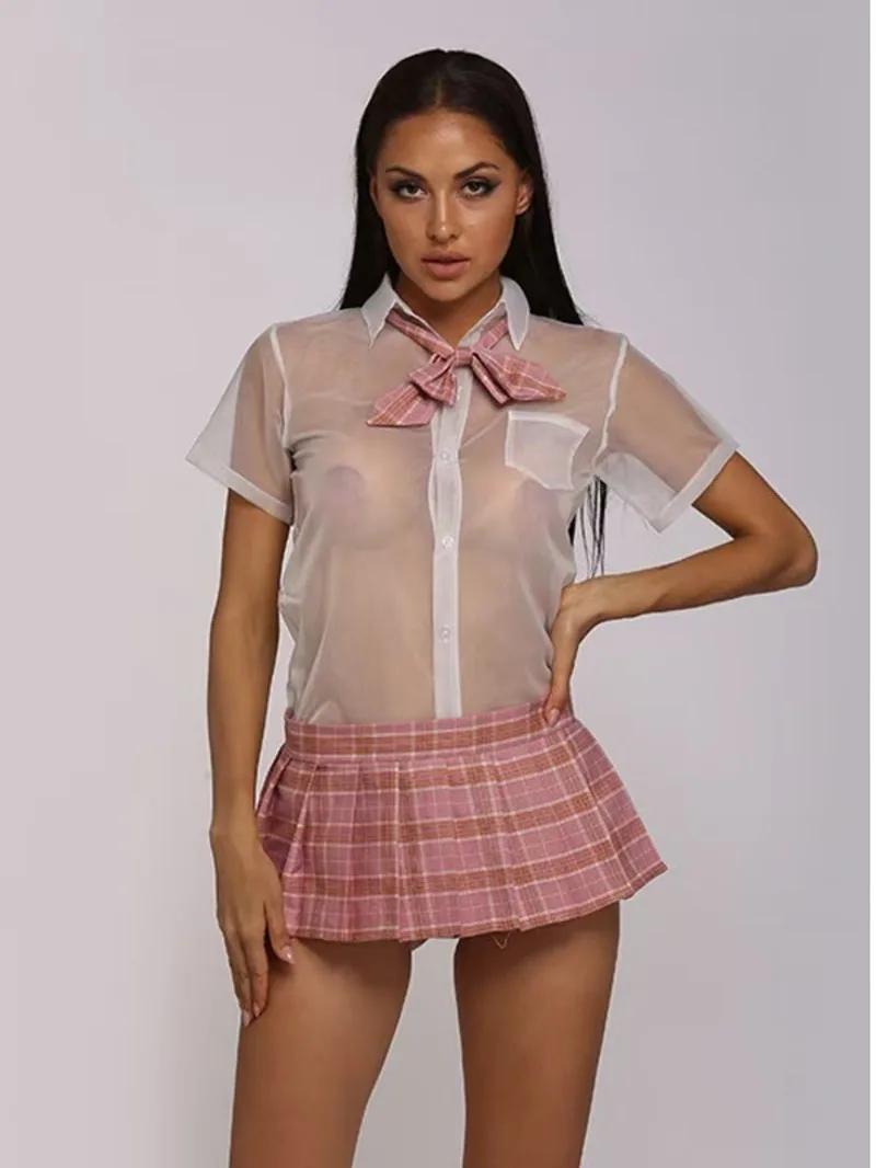 

Сексуальные комплекты с юбкой, школьная форма, сексуальные горячие вечеринки, эротические полупрозрачные комплекты с юбкой с короткими рукавами, очаровательные, милые, милые, 9S7M