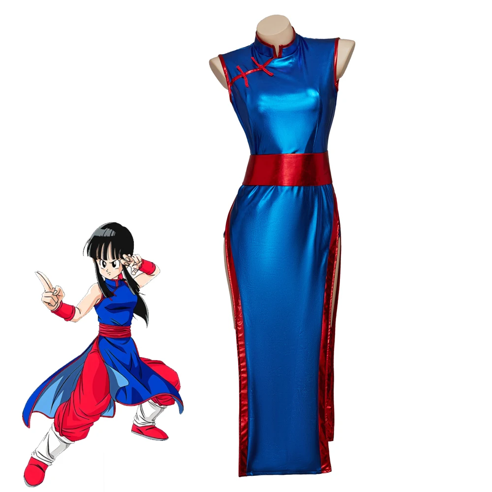 애니메이션 Chichi 코스프레 의상 여자의 파란 드레스 섹시한 전투복 할로윈 파티 KongFu 드레스
