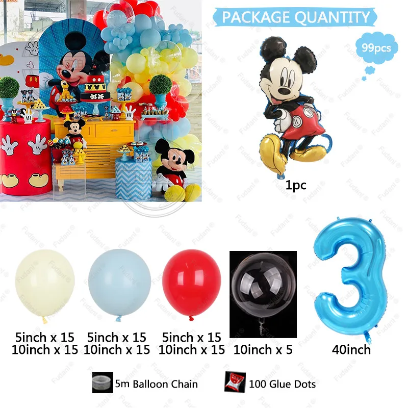 99 sztuk Disney Cartoon Mickey Minnie Mouse balony foliowe 32 cale niebieski balon numeryczny artykuły urodzinowe dla dzieci Baby Shower