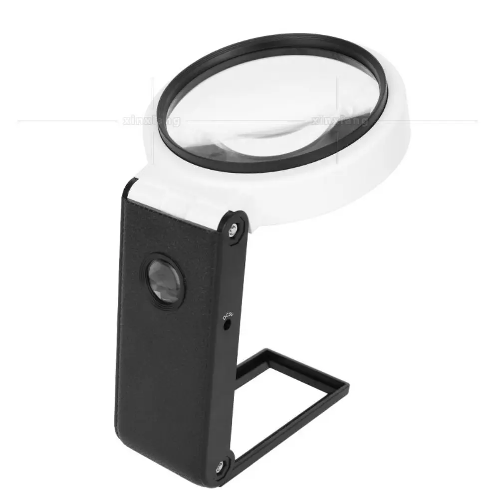 Folding Design Magnifying Glass with Light Stand Powered by Battery or USB Handheld LED Illuminated Magnifier 2UV+6LED Light
